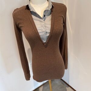 Brunello Cucinelli Brown and Light Gray Knit Top